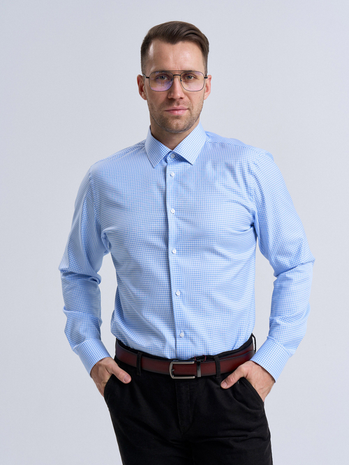 Сорочка мужская VESTER длинный рукав, голубая в клетку, 59816 05
