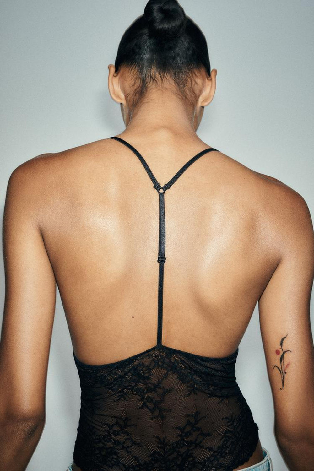 ZARA КРУЖЕВНОЕ БОДИ, ЧЕРНЫЙ