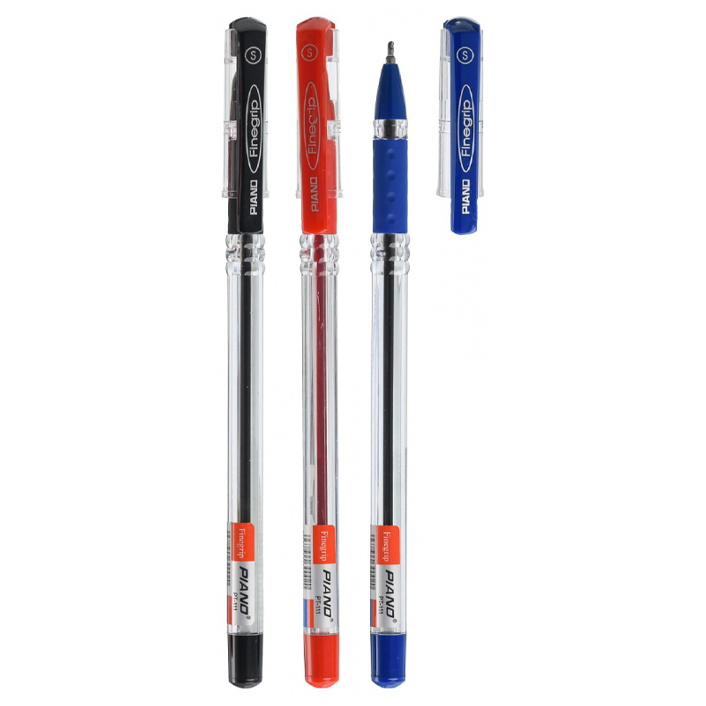 Ручка шариковая, масляная, Piano, 3 цвета чернил, серия "Finegrip", прозрачный корпус, 50 шт