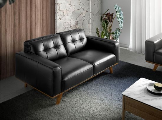 Диван кожаный 2-х местный черный 5606-2P /6030