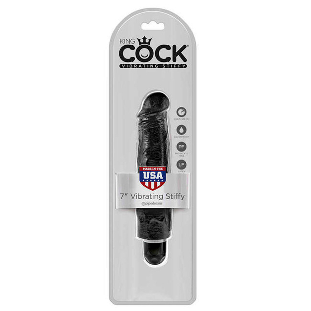 Реалистичный черный фаллос с вибрацией King Cock 7" VIbrating Stiffy (Цвет: черный)