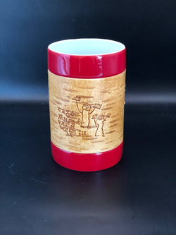 Кружка большая фарфоровая без ручки с берестой. Коллекция Онфим (Onfim)