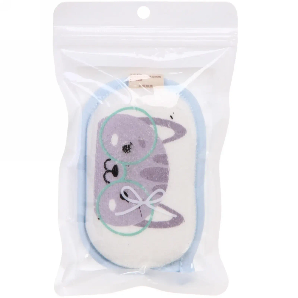 Губка для тела махровая детская «Happy baby - Котёнок Оливер» , 13*8,5 см (зип пакет и наклейка Ultramarine)✦