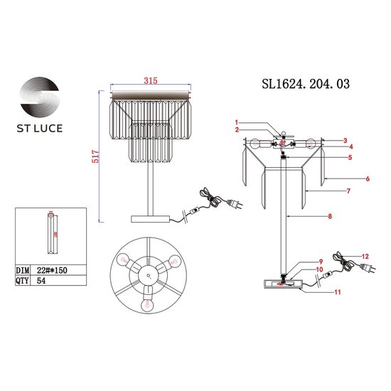 SL1624.204.03 Прикроватная лампа ST-Luce шампань/прозрачный E14 3*40W ERCOLANO