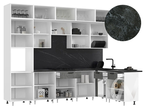 Кухня Рио NEW ЛДСП 3;0х1;8м (белый/бетон светлый; бетон темный/кастилло темный) Компоновка №4