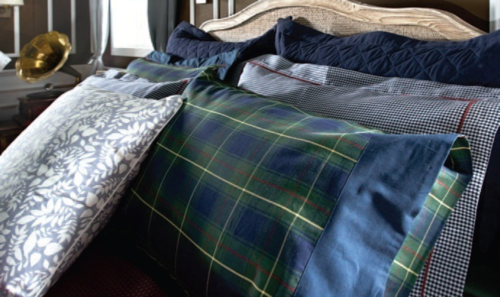 Постельное белье 2 спальное евро макси Casual Avenue Kingston Green Tartan зеленое детали