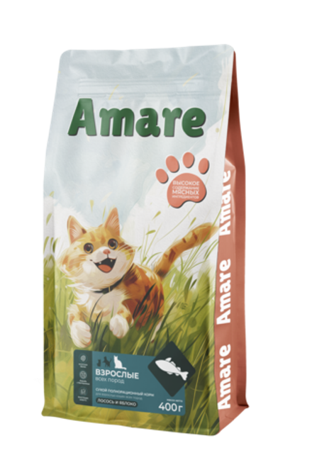 Amare Сухой полнорационный корм для взрослых кошек лосось и яблоко 400 г