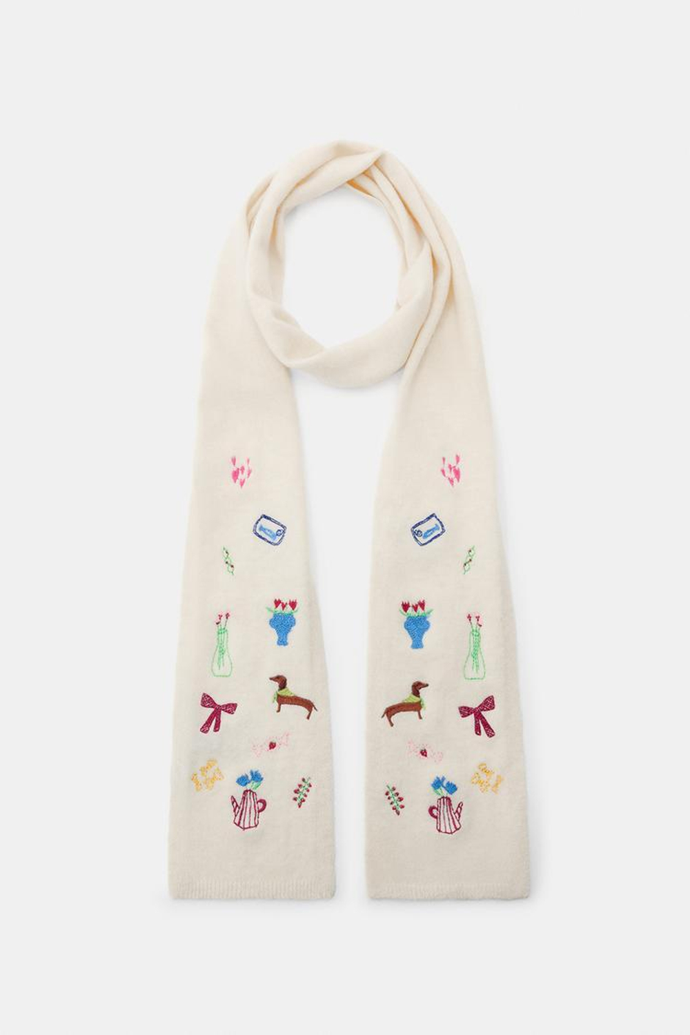 ZARA ШАРФ С ВЫШИВКОЙ, ЭКРЮ