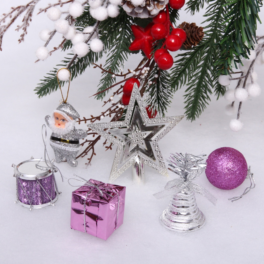 Набор украшений «Звёздный вечер» 16*21*8 см, 4 см (29 предметов), Фиолетовый/серебро