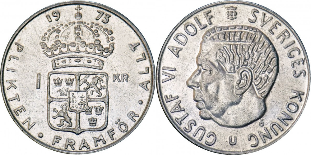 Швеция 1 крона, 1968 - 1973 Король Густав VI Адольф XF