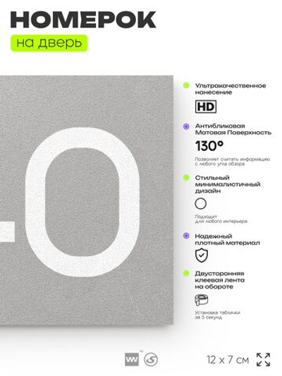 Номер на дверь 640, табличка на дверь для офиса, квартиры, кабинета, аудитории, склада, серая 120х70 мм, Айдентика Технолоджи