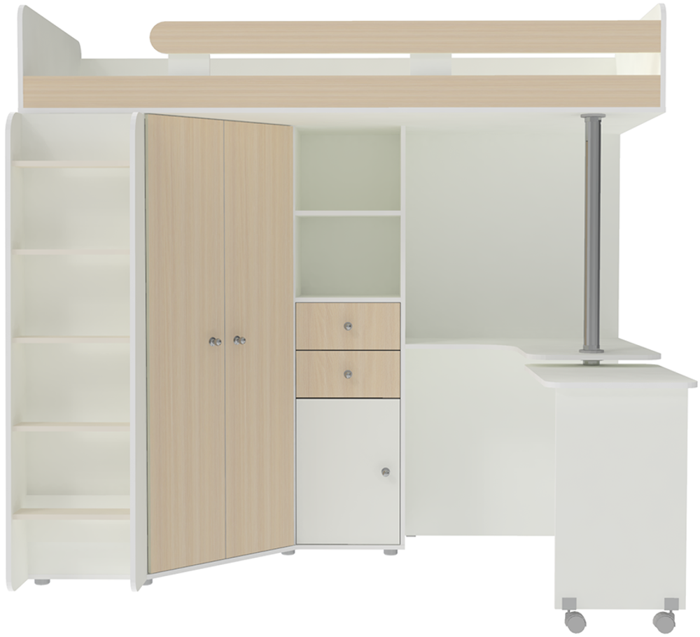 Кровать-чердак КарИВи М85 Белый   Дуб Молочный