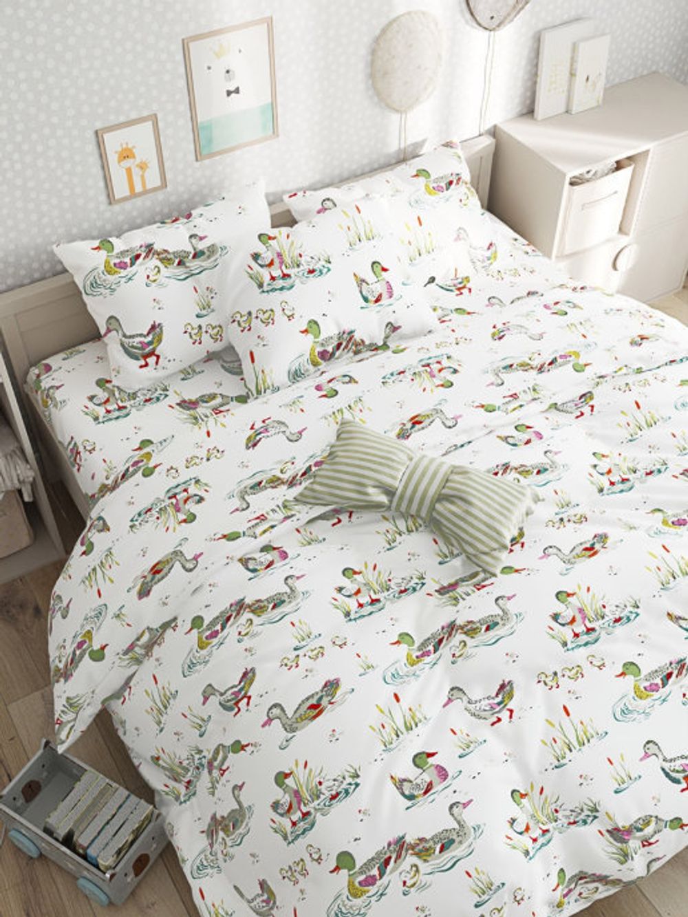 Простынь на резинке Сказка "Утки" 120х200 см, перкаль