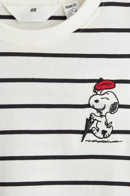 H&M Лонгслив с принтом, белый/черный