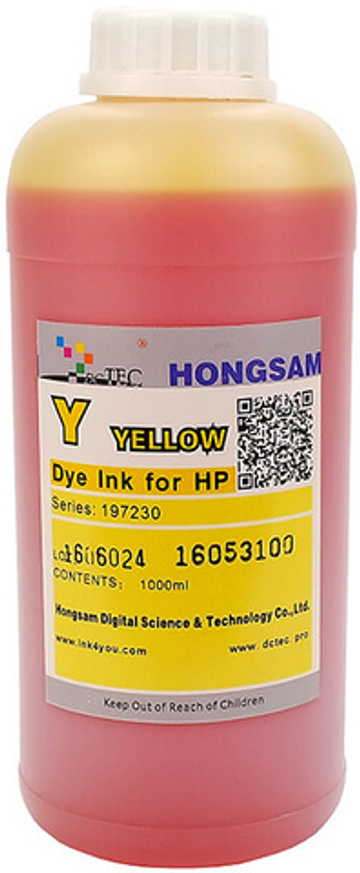 Чернила DCTec — HONGSAM водорастворимые для HP серия: 197230 - Yellow (Желтый) 1000 мл.