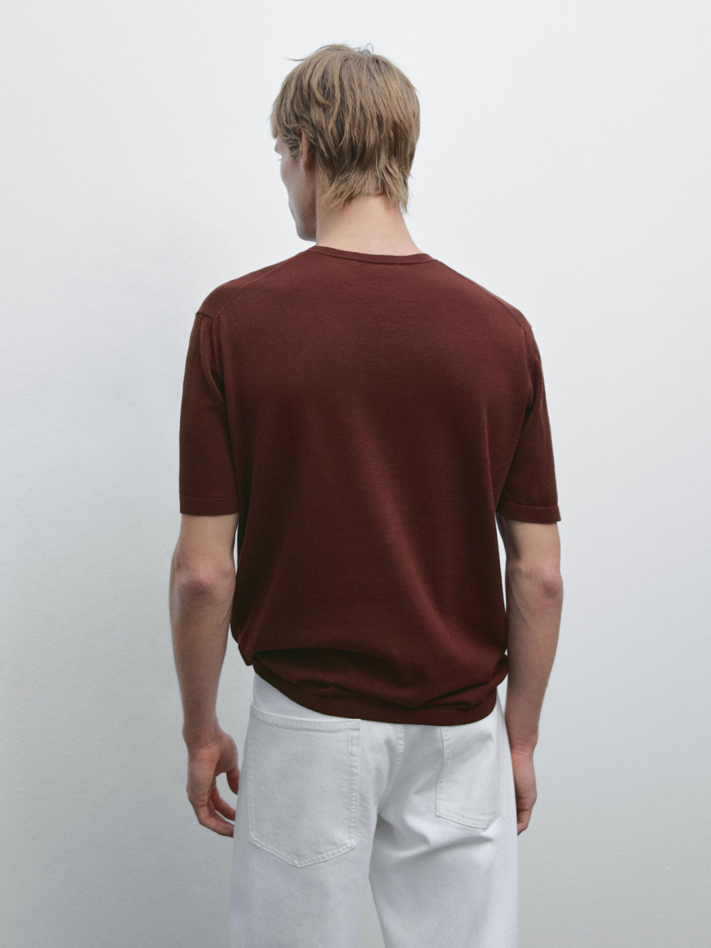 Massimo Dutti Хлопковая футболка с коротким рукавом, коричневый