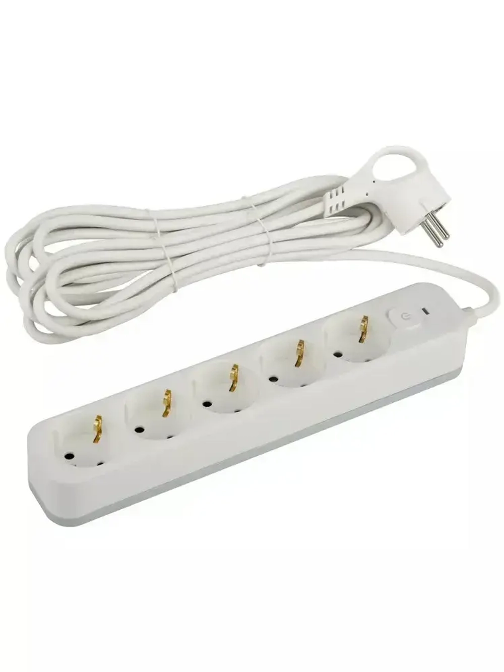 Сетевой фильтр Intro SFE550-W с базовой защитой с заземлением с выключателем 5 розеток 5м 10А белый / удлинитель сетевой 5м