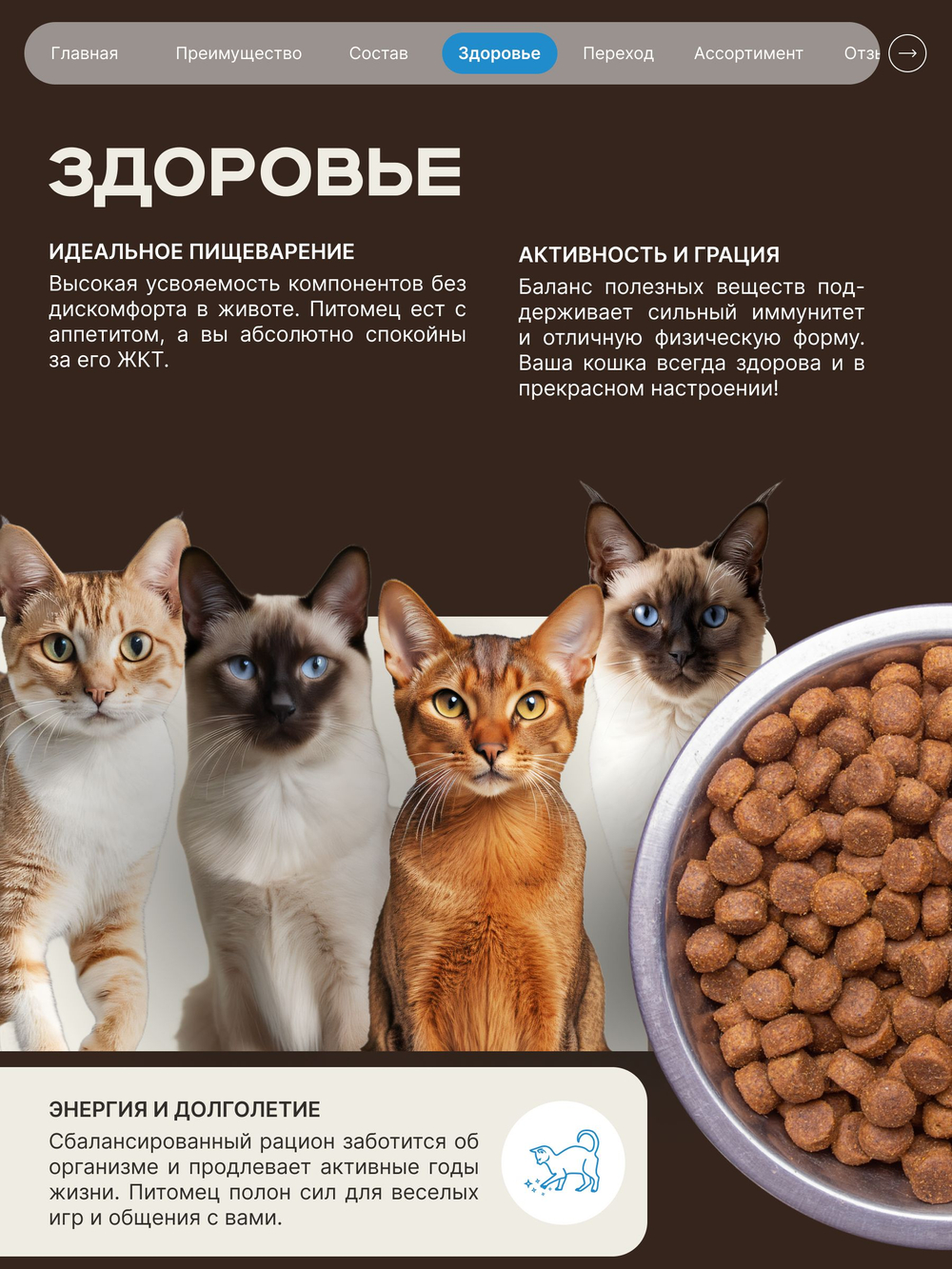 Корм сухой для взрослых кошек породы Тайская кошка, с лососем, 400 гр, QUATTRO