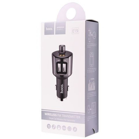 Автомобильное зарядное устройство USB Hoco E19 (12W, 2 порта, FM модулятор, Bluetooth) Серый