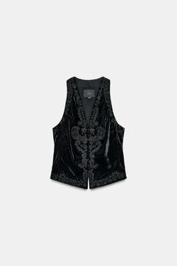 ZARA ЖИЛЕТ ИЗ БАРХАТА С ВЫШИВКОЙ — ZW COLLECTION LIMITED EDITION, ЧЕРНЫЙ