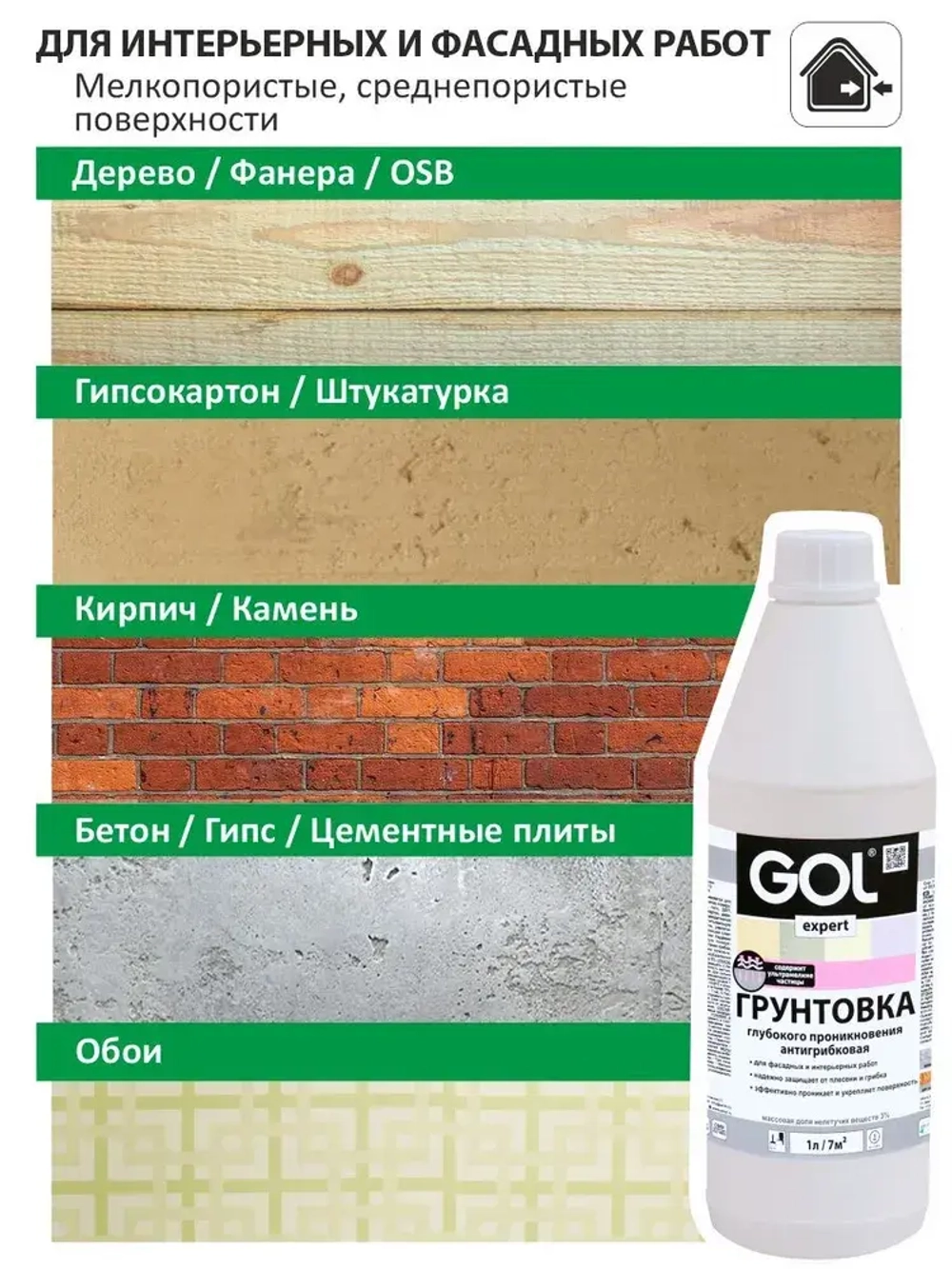 Грунтовка акриловая АНТИГРИБКОВАЯ GOLexpert 1 л