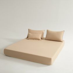 Комплект постельного белья на резинке Однотонный Сатин Элитный «Утренний песок»