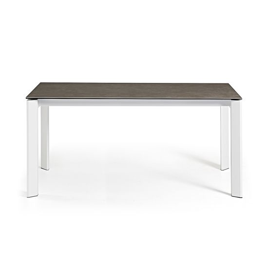 Стол Atta 160 (220)x90 керамика Vulcano Ash, белые ножки