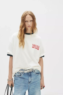 PULL&BEAR Футболка с принтом Nirvana, белый