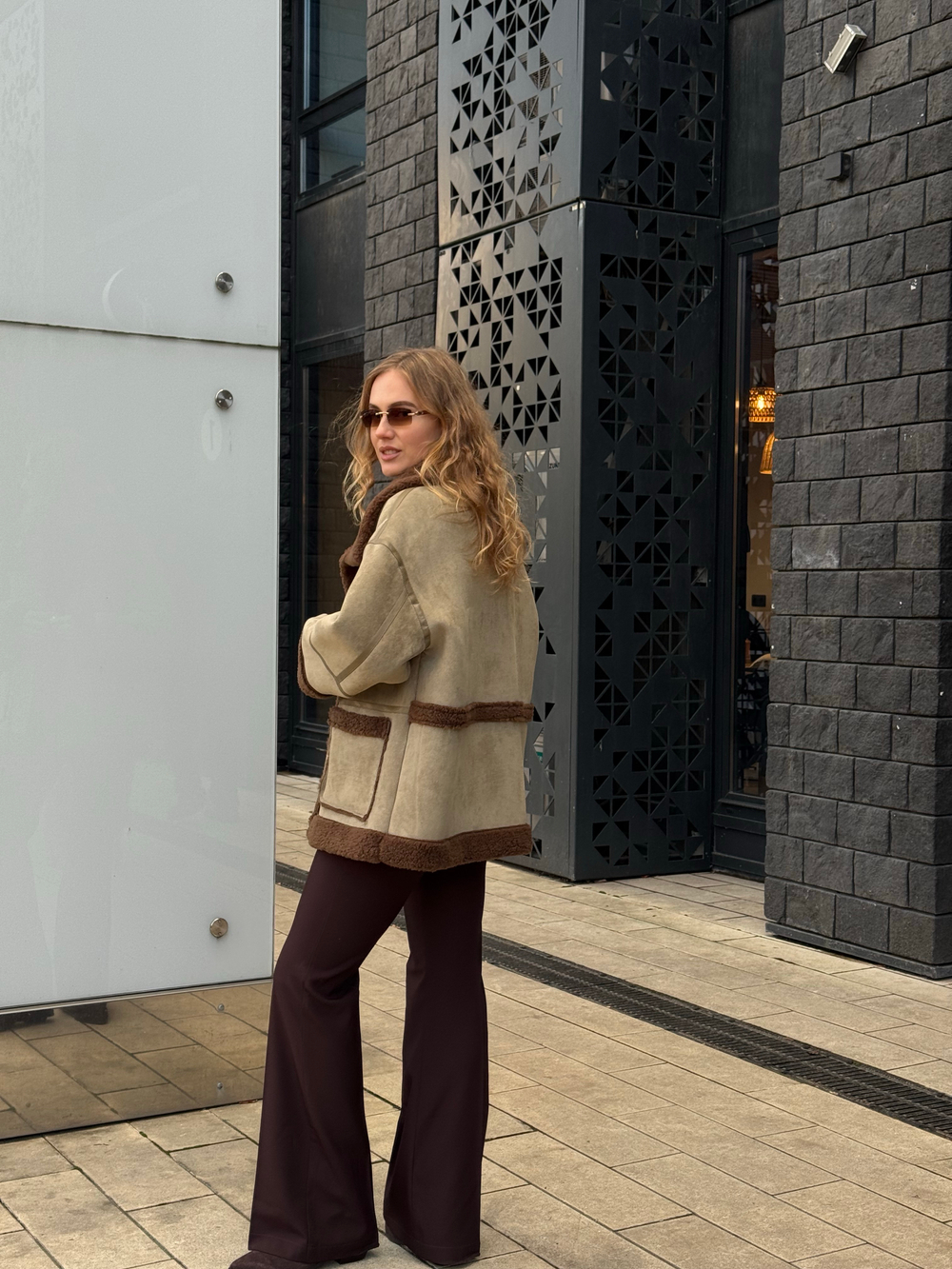 Двойная дубленка Magic бежево-шоколадный