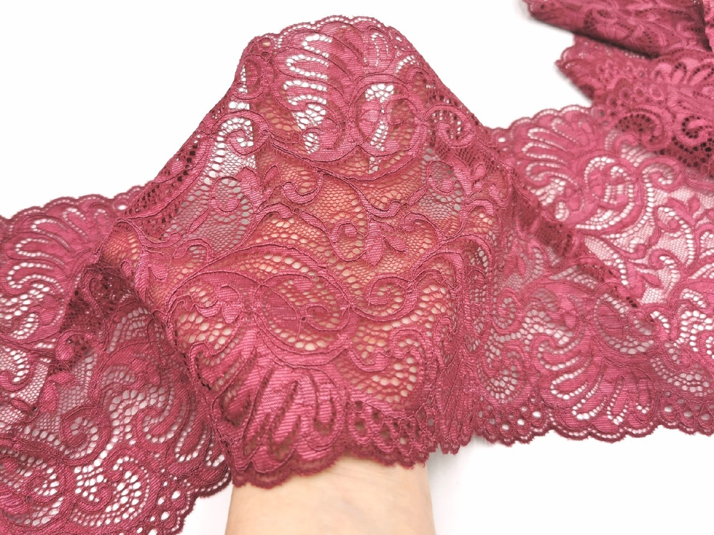 Эластичное кружево, 19см, рубин, (Артикул: EK-1008P), м