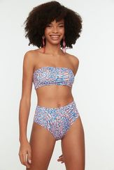 Qadın üçün çimərlik geyimi mavi leopard