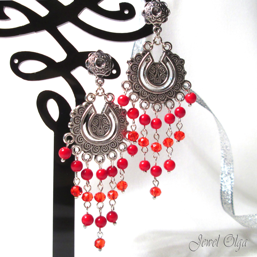 Длинные серьги красные "Восточное великолепие" красные