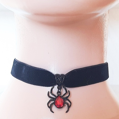 Черный велюровый чокер с подвеской "Паук" 1,6 см.