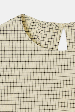 ZARA ТОП В КЛЕТКУ С ОБЪЕМНЫМИ РУКАВАМИ, ПЕСОЧНЫЙ/ЧЕРНЫЙ