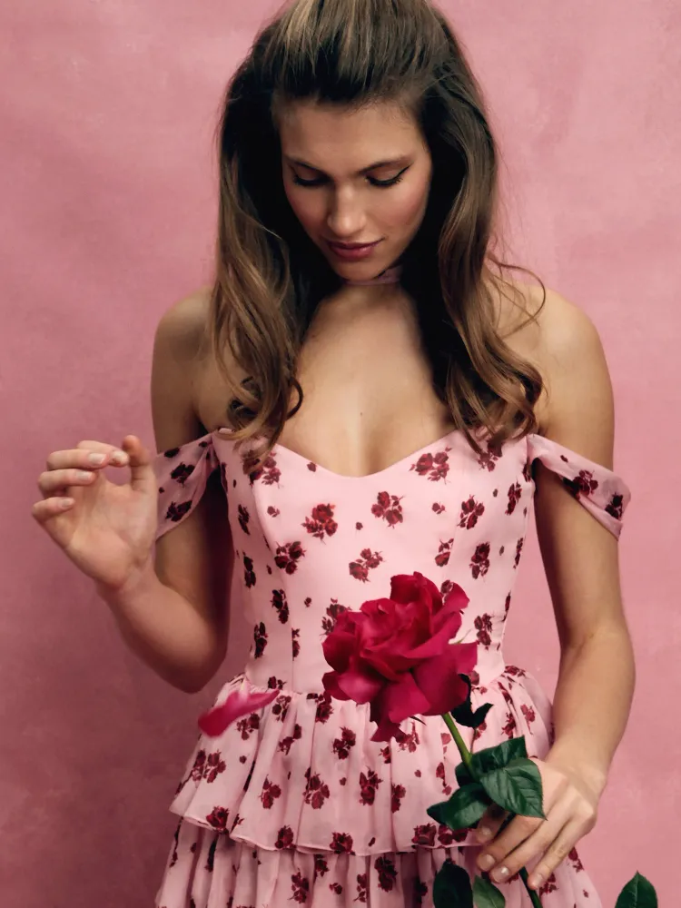 Lora, чокер из светло-розового шифона с цветочным принтом