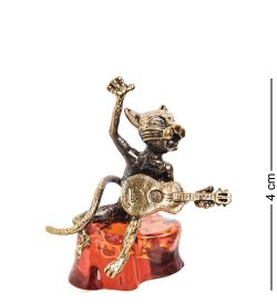 Народные промыслы AM-1046 Фигурка «Кот-певец с гитарой» (латунь, янтарь)