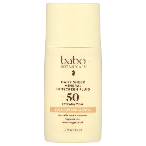 Babo Botanicals, Daily Sheer Fluid Mineral Sunscreen 50, без отдушек, 50 мл (1,7 жидк. унц.)