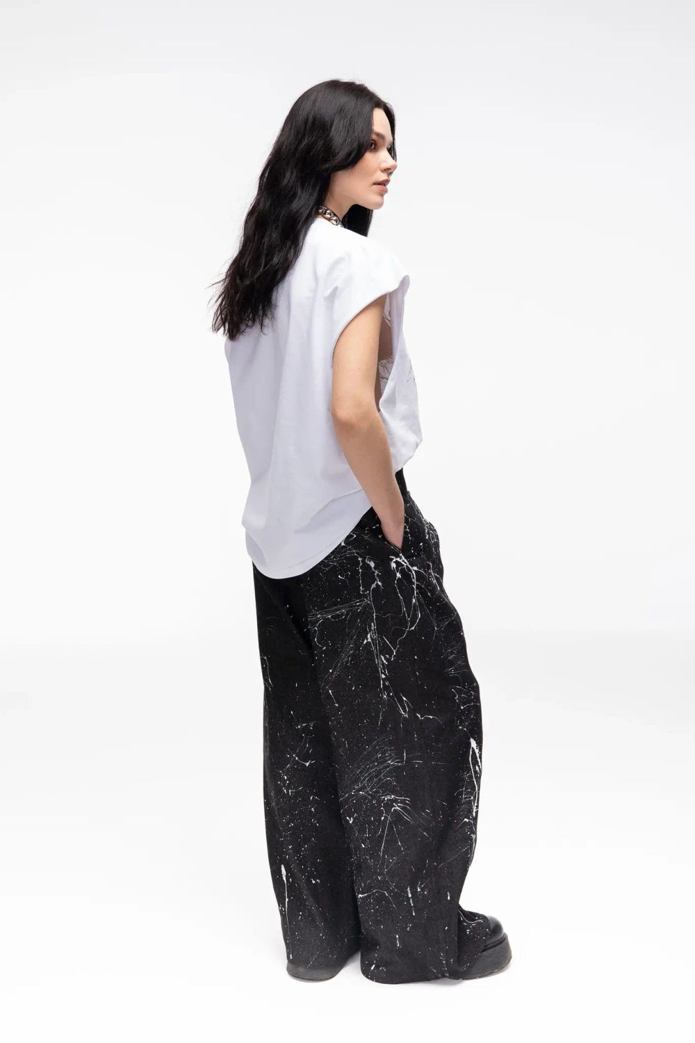 Брюки Kraizy Stripes с замками из джинсы черные