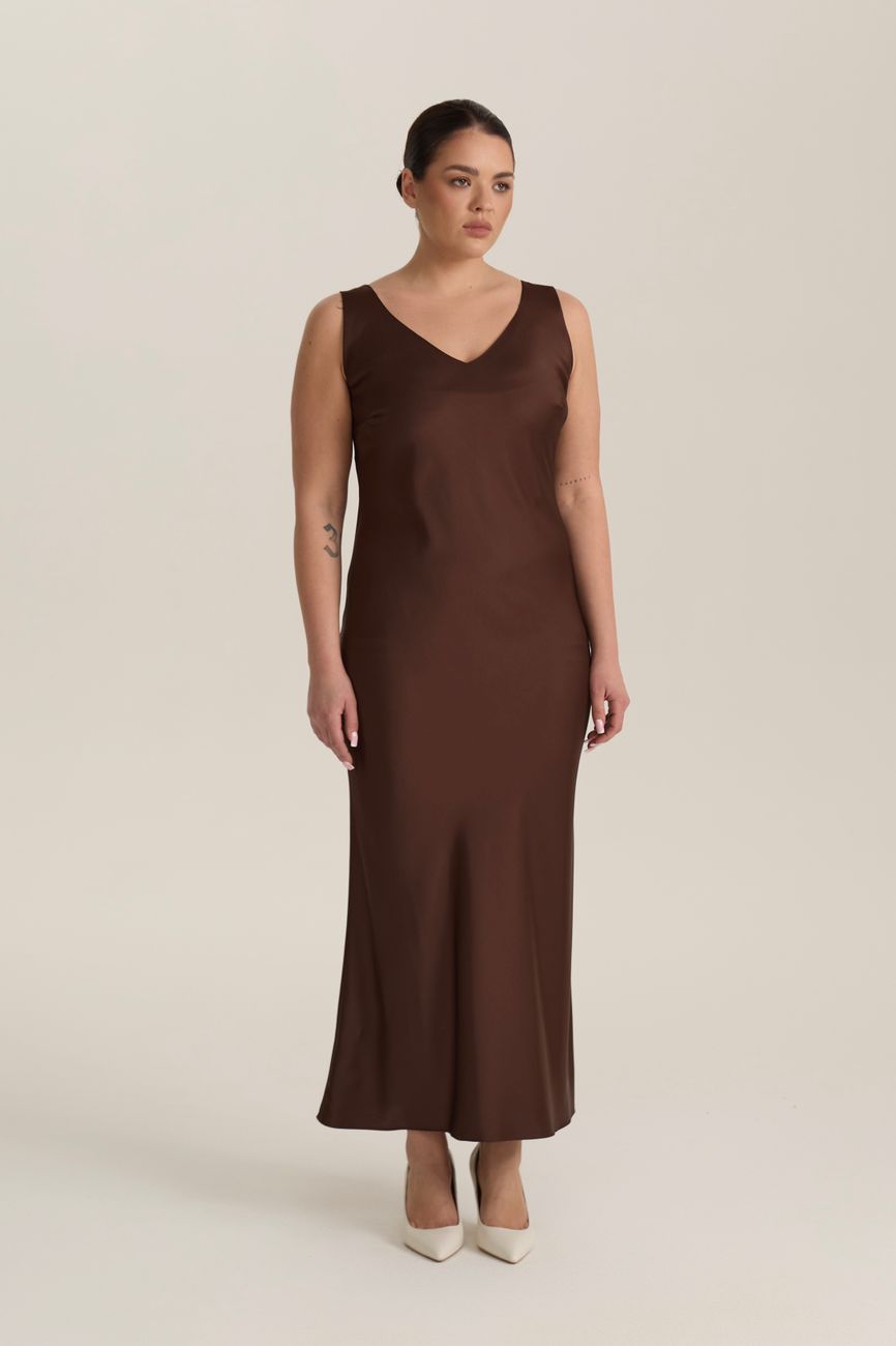 Платье-комбинация на широких бретелях, шоколад