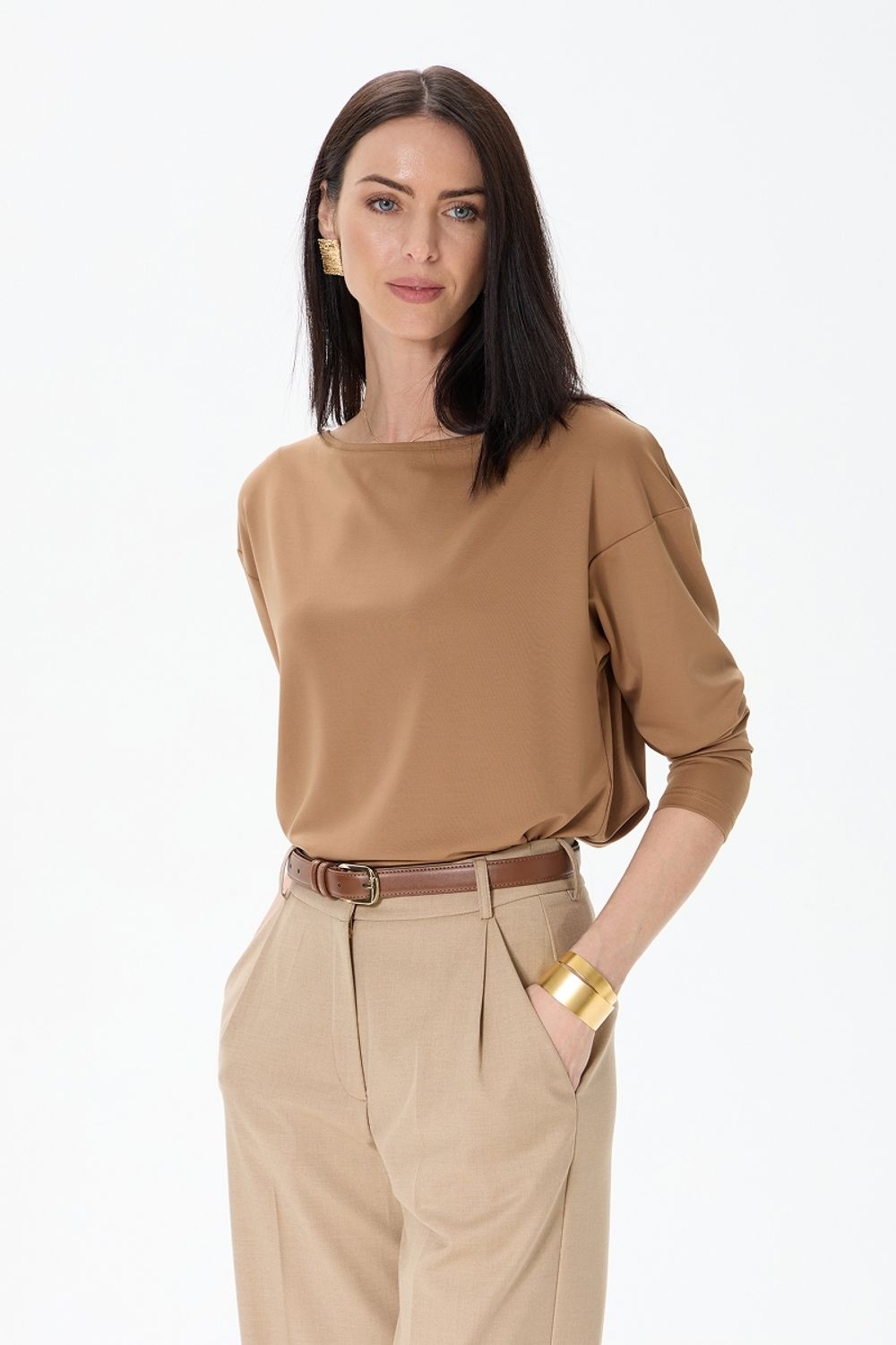 Лонгслив-лодочка кэмел вискоза