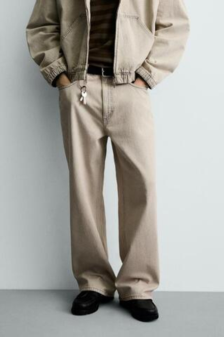 ZARA ДЖИНСЫ СВОБОДНОГО КРОЯ, ЭКРЮ/КОРИЧНЕВЫЙ