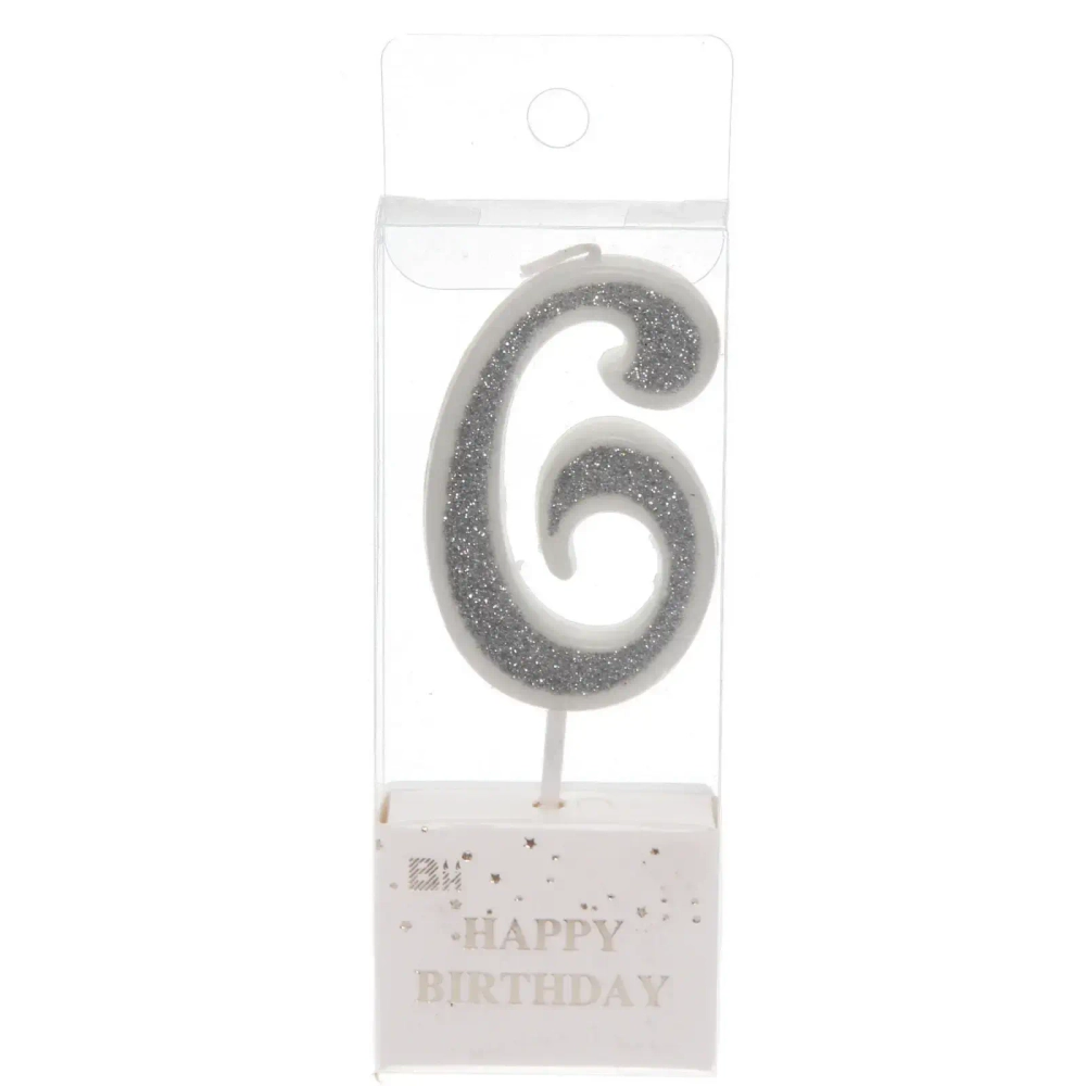 Свеча для торта Цифра Иллюзия «6» 9,5 см, серебро