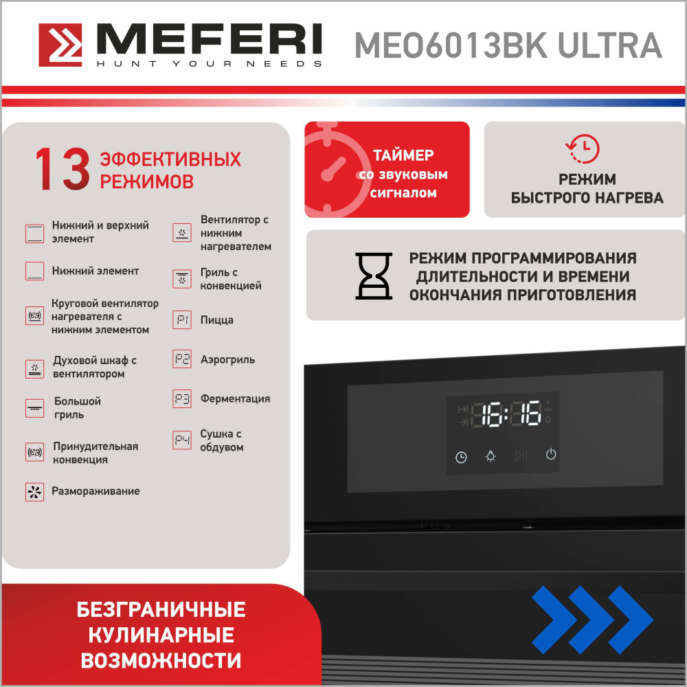 Электрический духовой шкаф Meferi MEO6013BK ULTRA фото 6