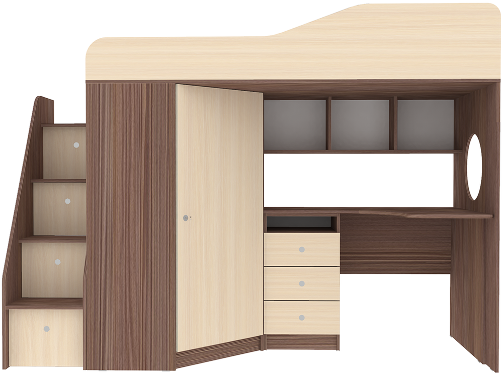 Кровать-чердак КарИВи Кадет 1 с универсальной лестницей Бодего Темный  Дуб Молочный