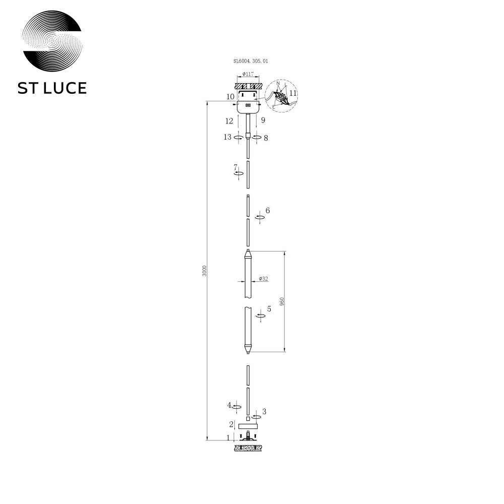 SL6004.305.01 Торшер ST-Luce Латунь/Белый LED 1*20W 3000K