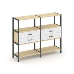 Shelf System Двухсекционный стеллаж трехярусный с ящиками SN.STM-322 Акация Лорка/Белый/Металл Антра