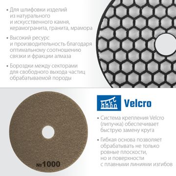 ЗУБР 100 мм, №1000, сухое шлифование, алмазный гибкий шлифовальный круг АГШК, Профессионал (29868-1000)