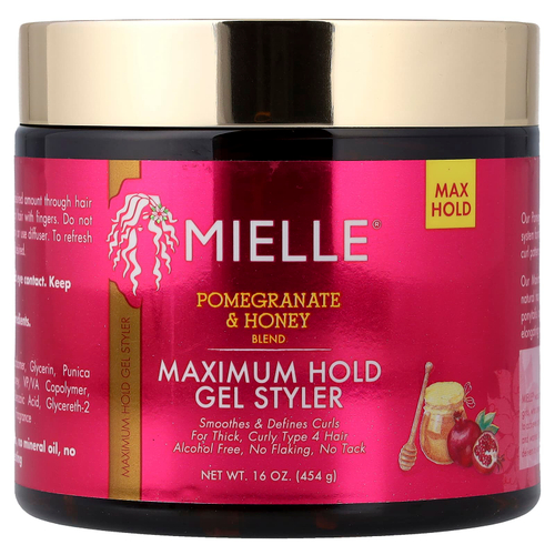 Mielle, гель для укладки волос максимальной фиксации, для густых и вьющихся волос, смесь граната и меда, 454 г (16 унций)