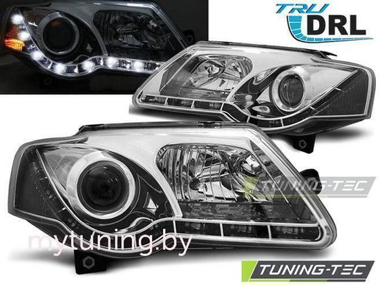 Передние фары True DRL для Volkswagen Passat B6 (05-10) Chrome