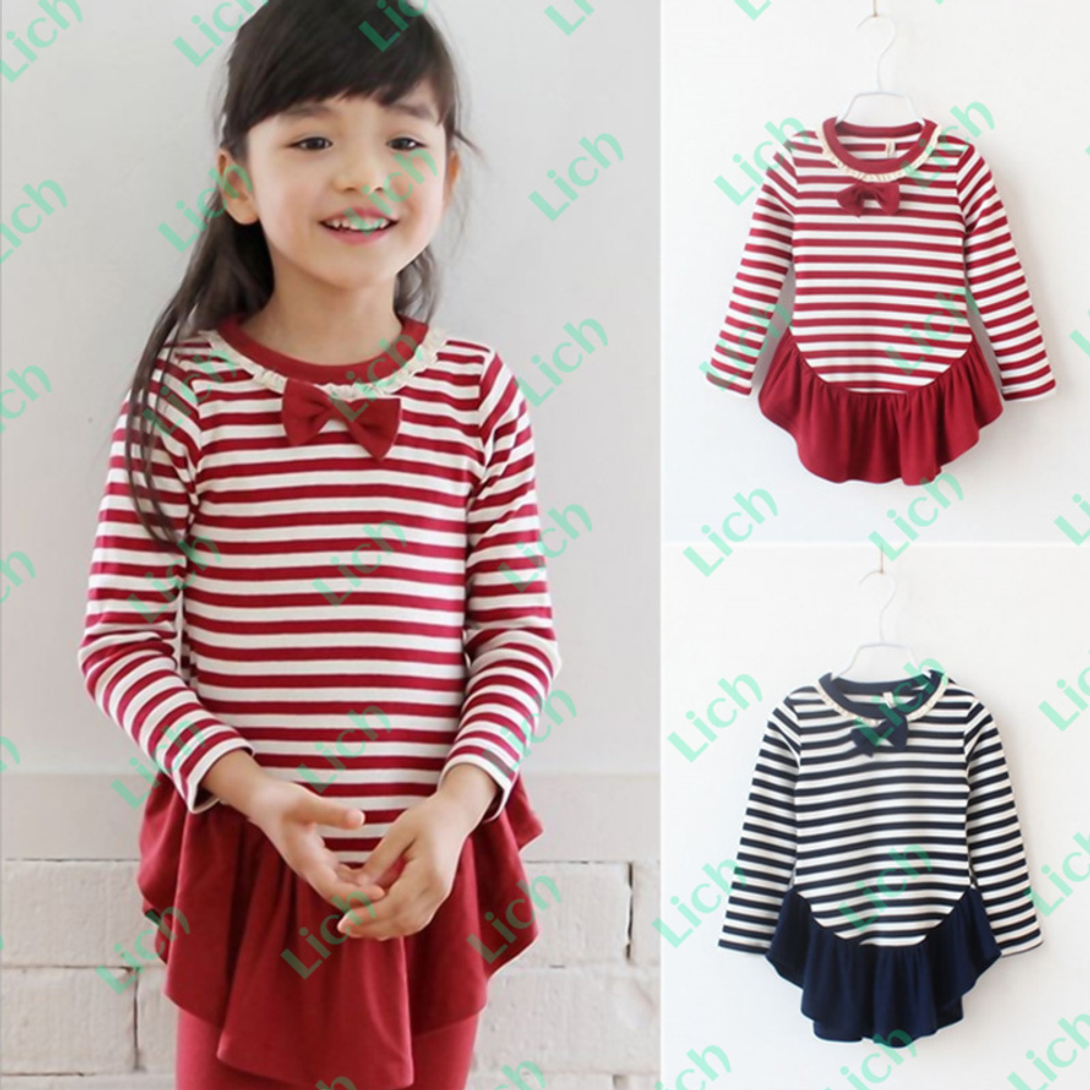 Туника детская в полоску с воланом и бантом